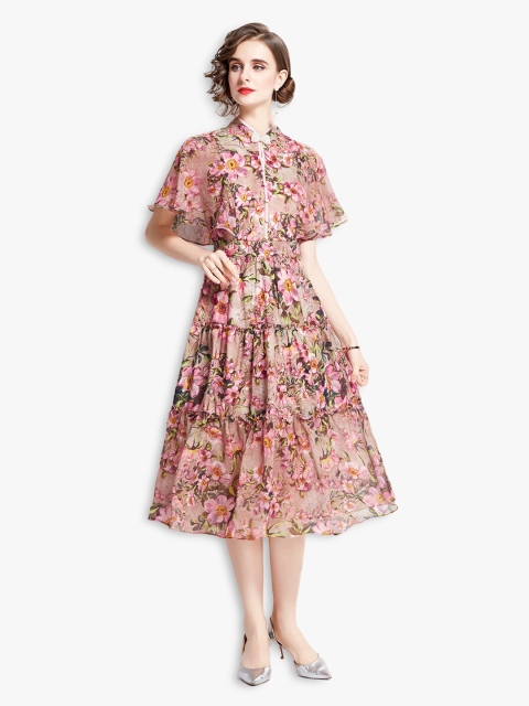 

JC Collection Pink Floral Layered Midi Dress