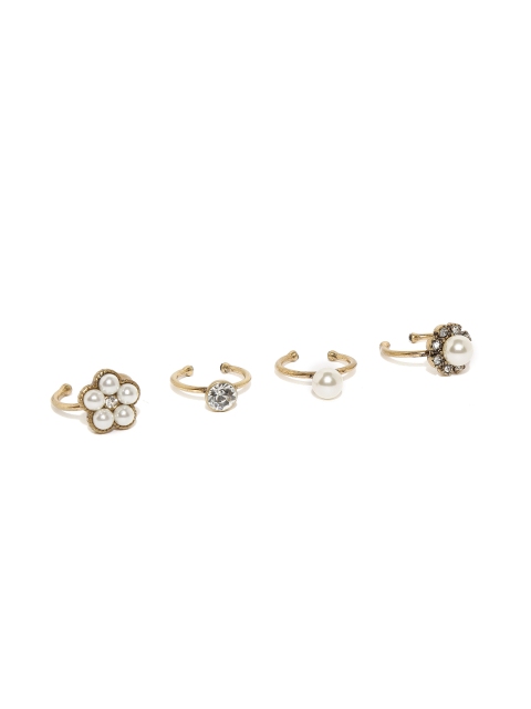 

Pipa Bella Antique Gold-Toned Set of 4 Embellished Open-Ended Rings
