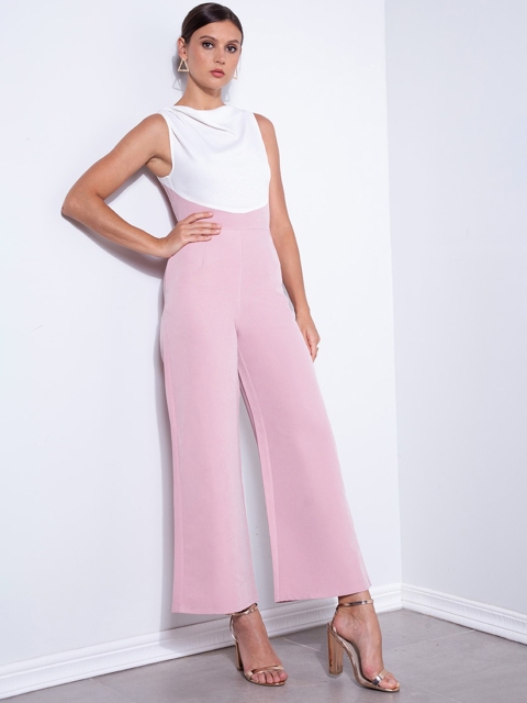 

ZALORA OCCASION White & Purple Shawl Neck Colourblocked Wrap Waist Culotte Jumpsuit