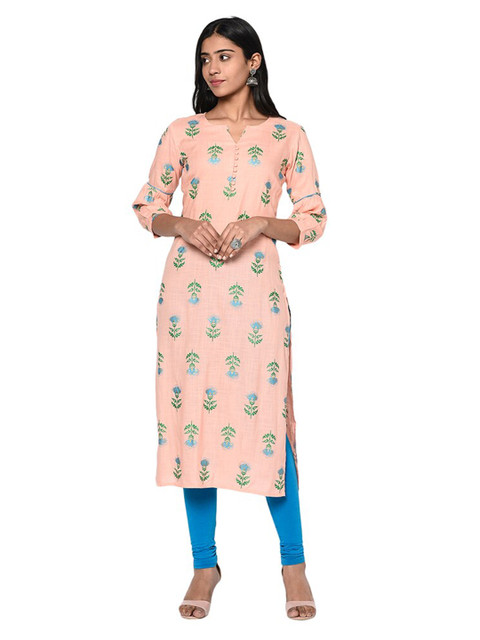 

Antaran Women Pink & Blue Floral Printed Pure Cotton Kurti