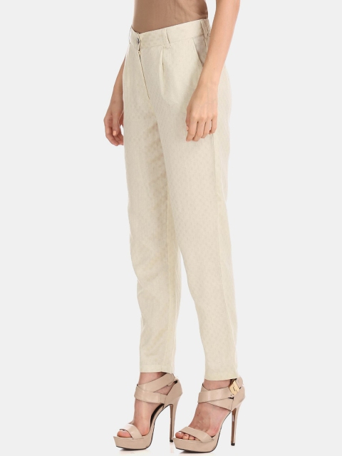 

Bronz Women Beige Solid Printed Trousers