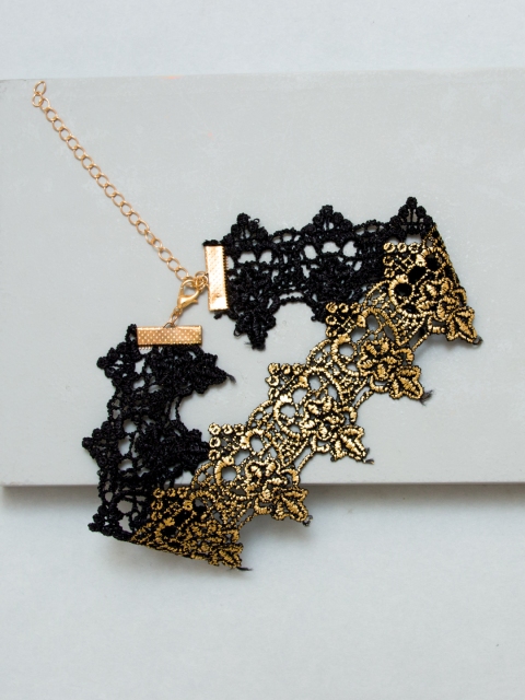 

Pipa Bella Gold-Toned & Black Lace Choker Necklace