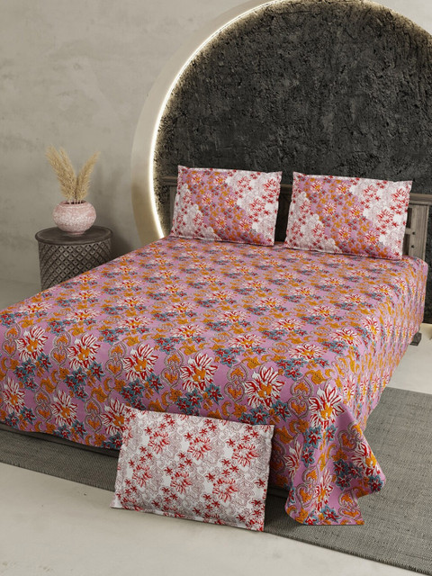 

Aura Purple & Red Floral 200 TC King Bedsheet with 2 Pillow Covers