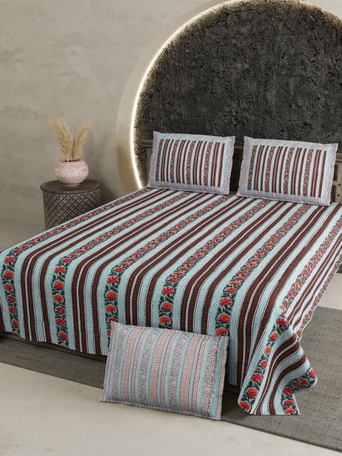 

Aura Red & Grey Striped 200 TC Cotton King Bedsheet with 2 Pillow Covers