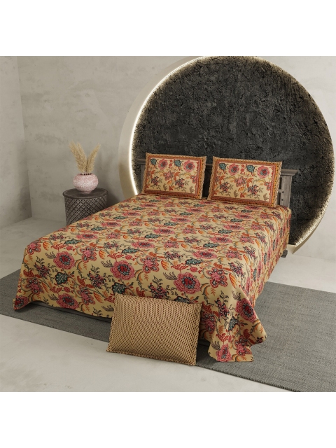 

Aura Beige & Red Floral 200 TC King Bedsheet with 2 Pillow Covers