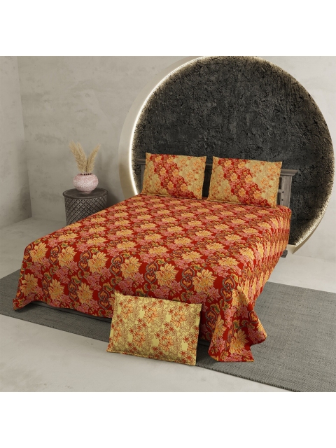 

Aura Red & Yellow Floral 200 TC King Bedsheet with 2 Pillow Covers