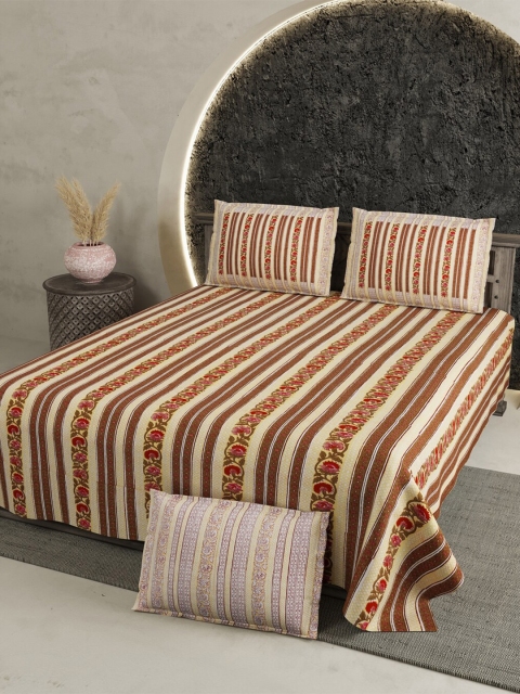 

Aura Brown & Cream-Coloured Striped 200 TC King Bedsheet with 2 Pillow Covers