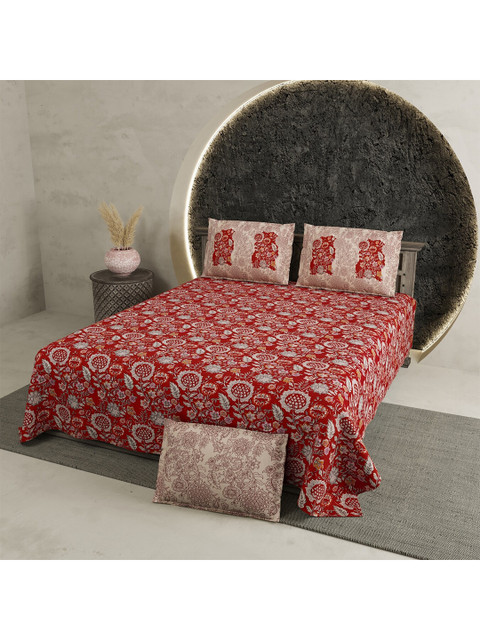 

Aura Red & White Ethnic Motifs 200 TC King Bedsheet with 2 Pillow Covers
