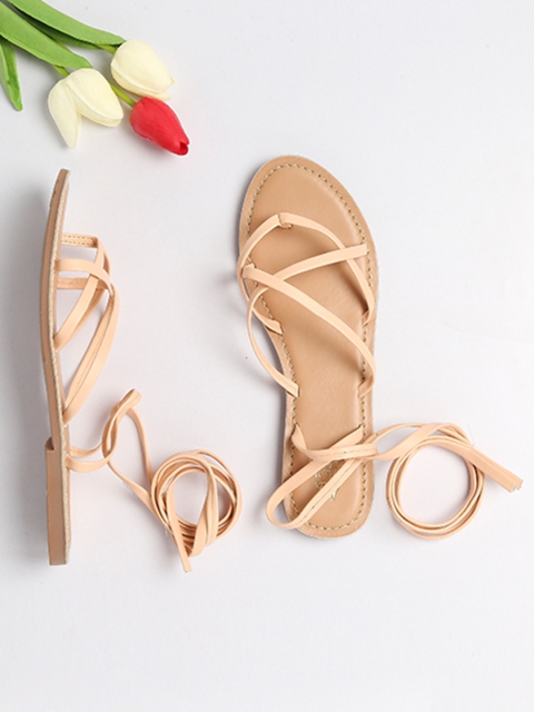 

Tao Paris Women Peach-Coloured Gladiators Flats