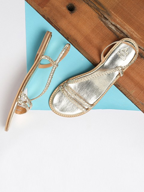 

Tao Paris Women Gold-Toned Textured Open Toe Flats