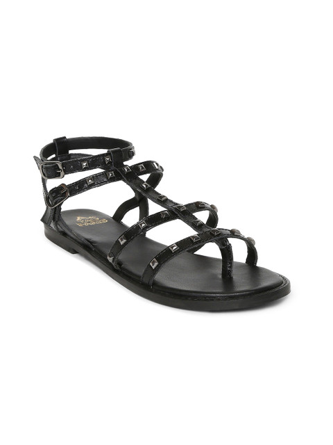 

Tao Paris Women Black Embellished Gladiators Flats