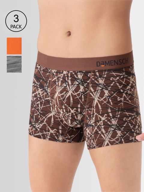 

DAMENSCH Men Pack of 3 Printed Deo-Soft Trunks, Orange