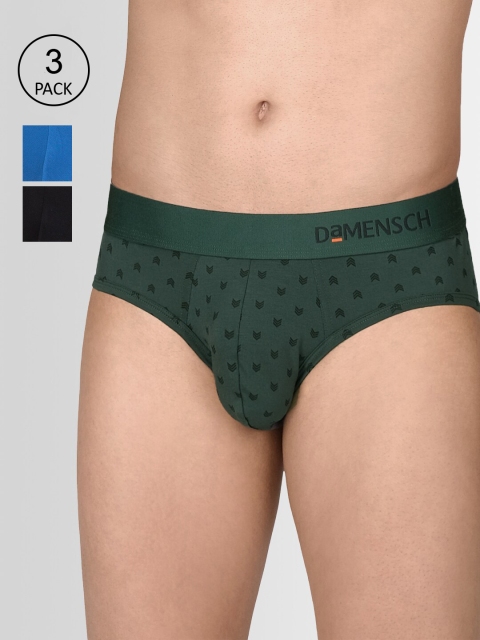 

DAMENSCH Men Green & Blue Pack Of 3 Printed Briefs