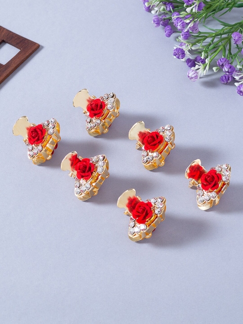 

Golden Peacock Women Red & Gold-Toned Set of 6 Embellished Claw Clips