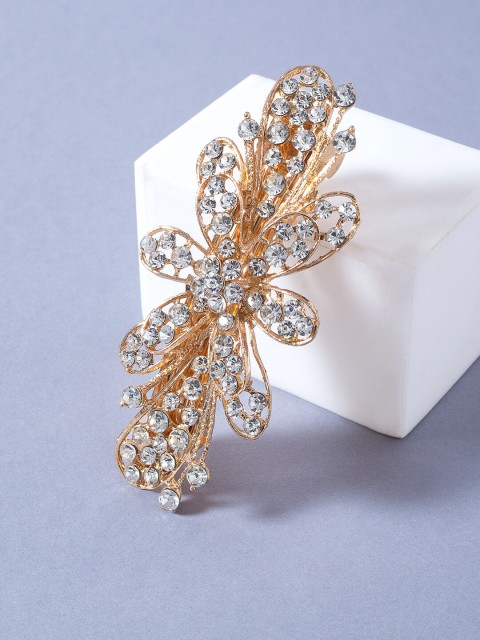 

Golden Peacock Women Gold-Toned & White Embellished French Barrette