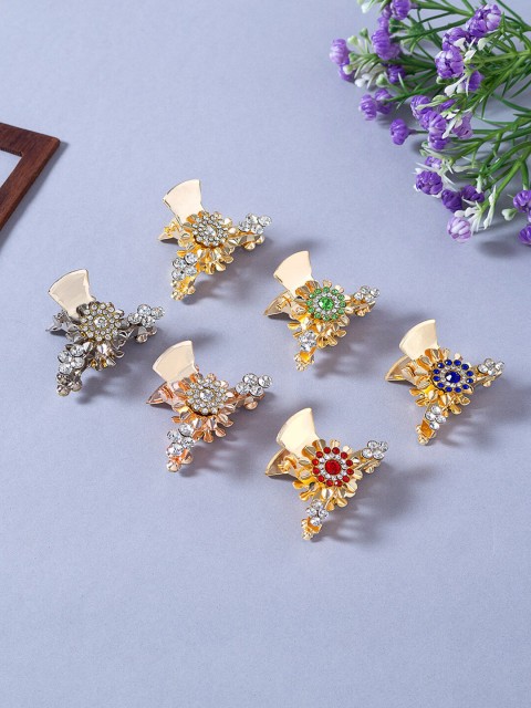 

Golden Peacock Women Gold-Toned & Green Set of 6 Embellished Claw Clip