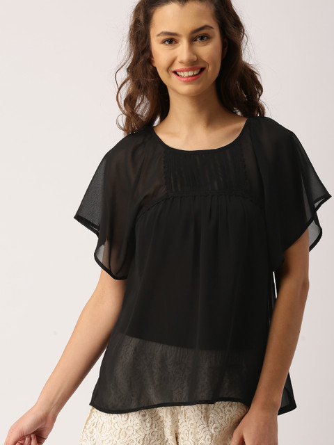 

DressBerry Women Black Sheer Top