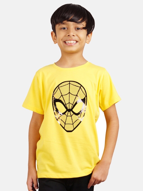 

Marvel by Wear Your Mind Boys Yellow & Black Cotton Spiderman Print T-shirt