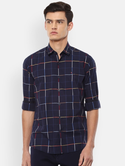 

Louis Philippe Sport Men Navy Blue Cotton Slim Fit Windowpane Checks Casual Shirt