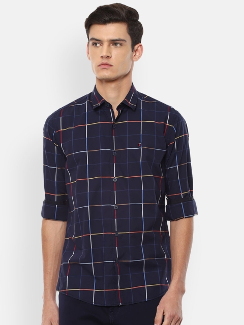 

Louis Philippe Sport Men Navy Blue Cotton Slim Fit Windowpane Checks Casual Shirt