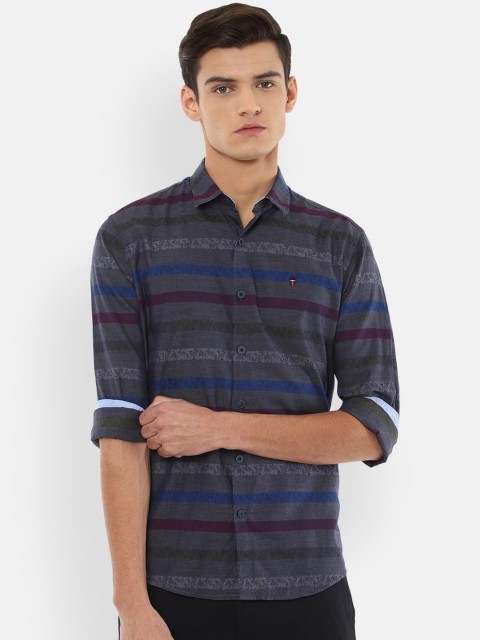 

Louis Philippe Sport Men Charcoal Grey & Blue Cotton Slim Fit Striped Casual Shirt