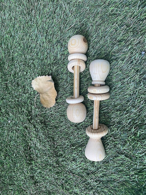 

Instabuyz Kids Beige Natural Wood Rattle Shake & Teething Toy with 3 Rings