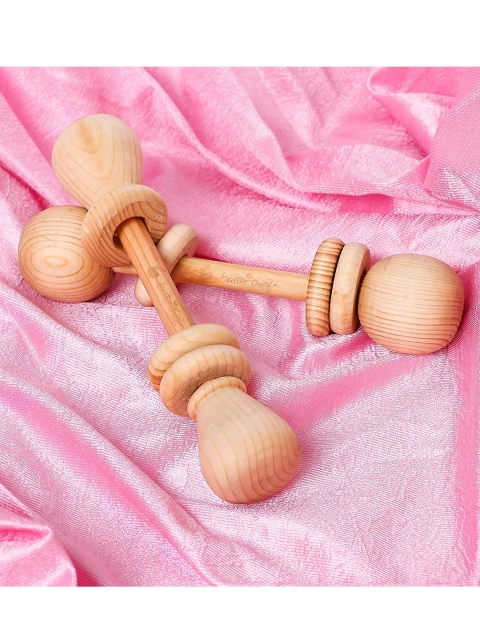 

Instabuyz Beige Handmade Natural Wooden Baby Rattle Shake & Teething Toy