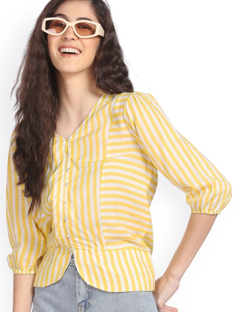 

Sugr Yellow & White Striped Shirt Style Top