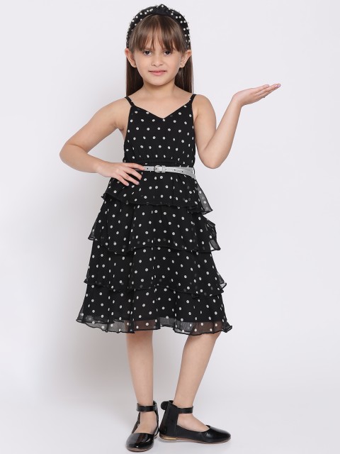 

Nauti Nati Girls Black & White Polka Dot Printed Dress With Belt