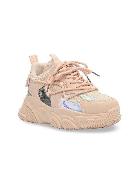

Jove Women Pink Woven Design Sneakers