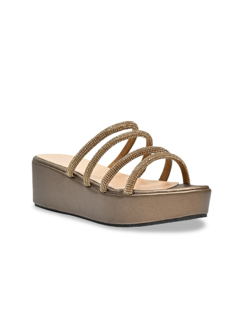 

Jove Bronze-Toned Embellished PU Flatform Sandals