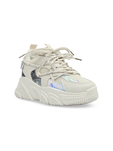 

Jove Women Off White Woven Design Sneakers