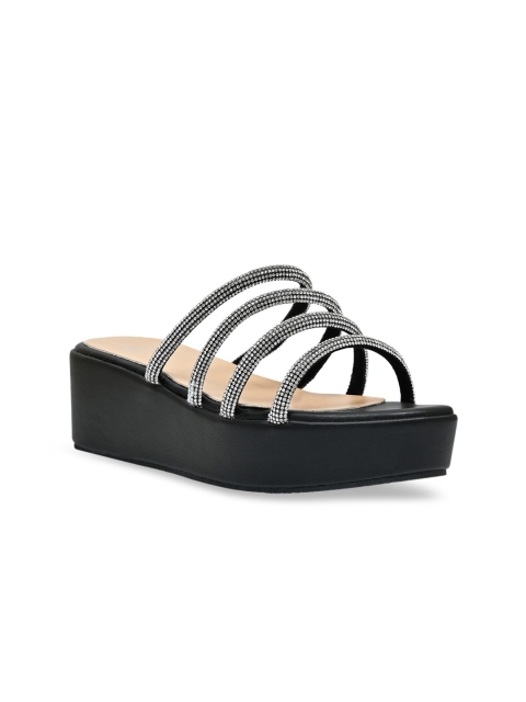 

Jove Black Embellished PU Flatform Sandals