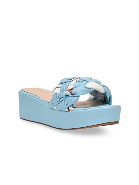 

Jove Turquoise Blue Colourblocked PU Flatform Sandals