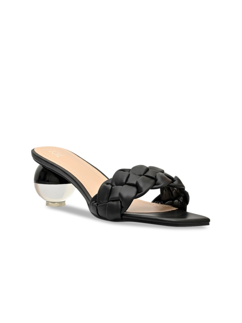 

Jove Black Woven Design Block Sandals