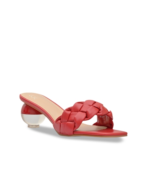

Jove Red Textured PU Block Open Back Sandals
