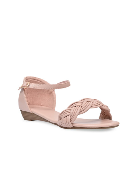 

Jove Pink Woven Design Open Toe Flats