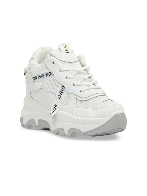 

Jove Women White Woven Design Mid Top Sneakers