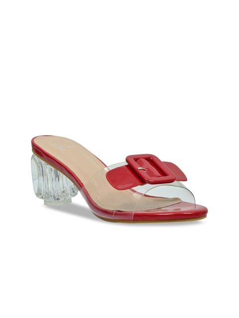 

Jove Red & Transparent Textured Block Pumps