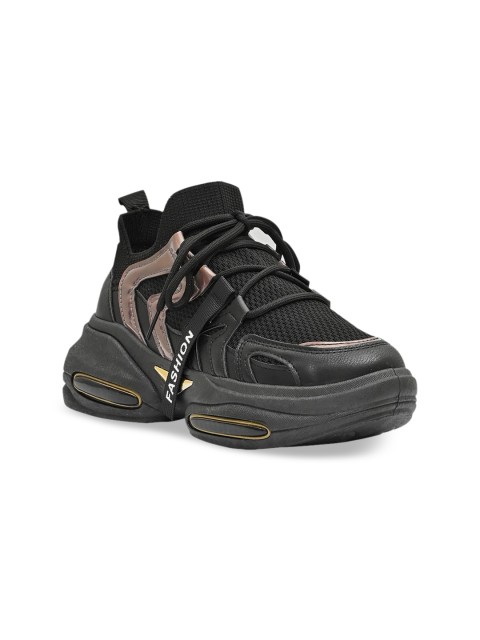 

Jove Women Black Woven Design Mid Top Sneakers