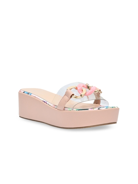 

Jove Pink PU Western Embellished Flatform Sandals