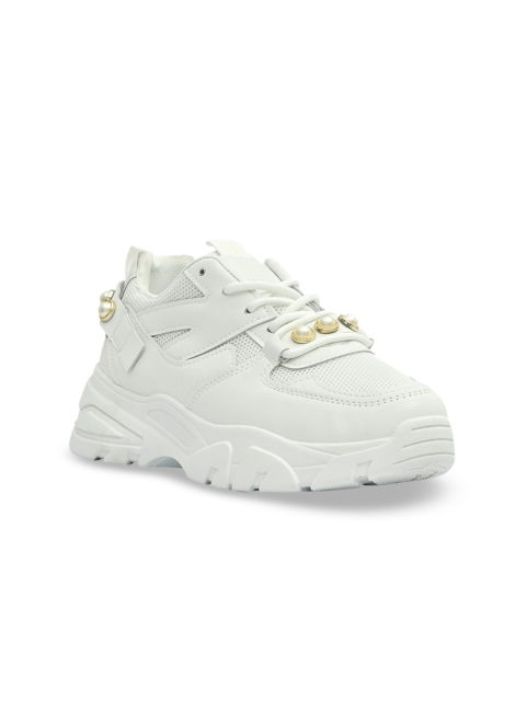 

Jove Women White Woven Design Sneakers