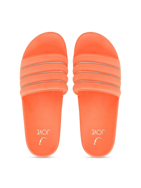 

Jove Women Orange & Silver-Toned Striped Sliders