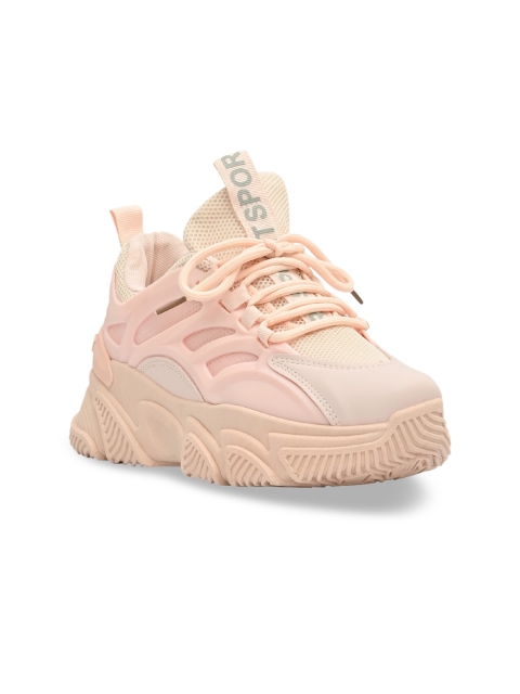 

Jove Women Pink Woven Design Sneakers