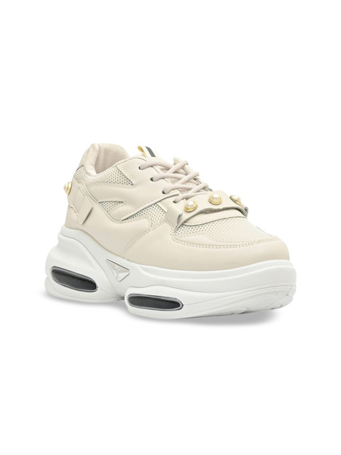 

Jove Women Beige Woven Design Sneakers