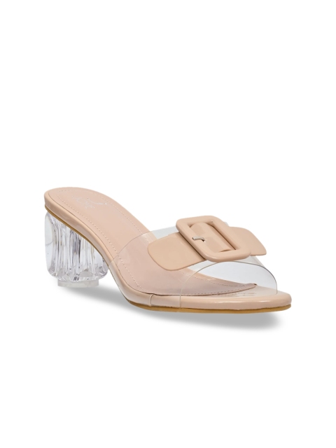

Jove Beige & Transparent Casual Block Sandals with Buckles