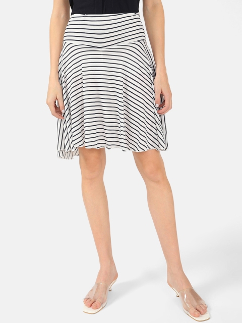 

V2 Value & Variety Women White Striped Flared Knee-Length Skirt