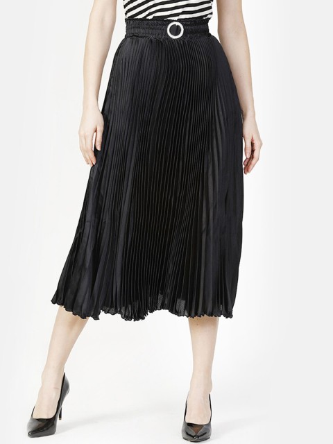 

V2 Value & Variety Women Black Solid Flared Accordion Pleats Midi Skirt