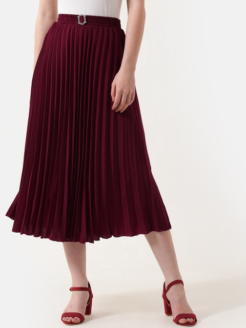 

V2 Value & Variety Maroon Pleated Midi Skirt