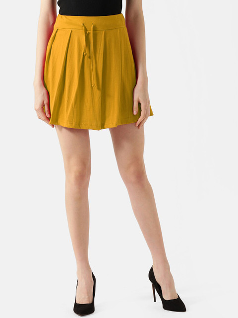 

V2 Value & Variety Women Mustard Yellow Solid Pure Cotton Flared Mini Skirt